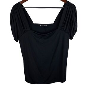 Krisa | Black Square Neck Crop Cap Sleeve Top New